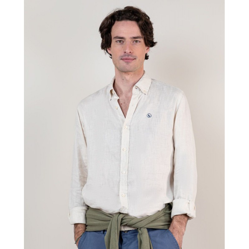 Camisa de lino beige El Ganso para hombre | Camisa fresca verano
