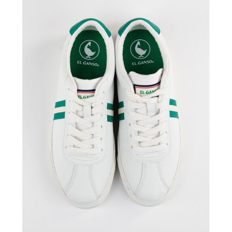Zapatillas piel blancas/lista verde EL GANSO