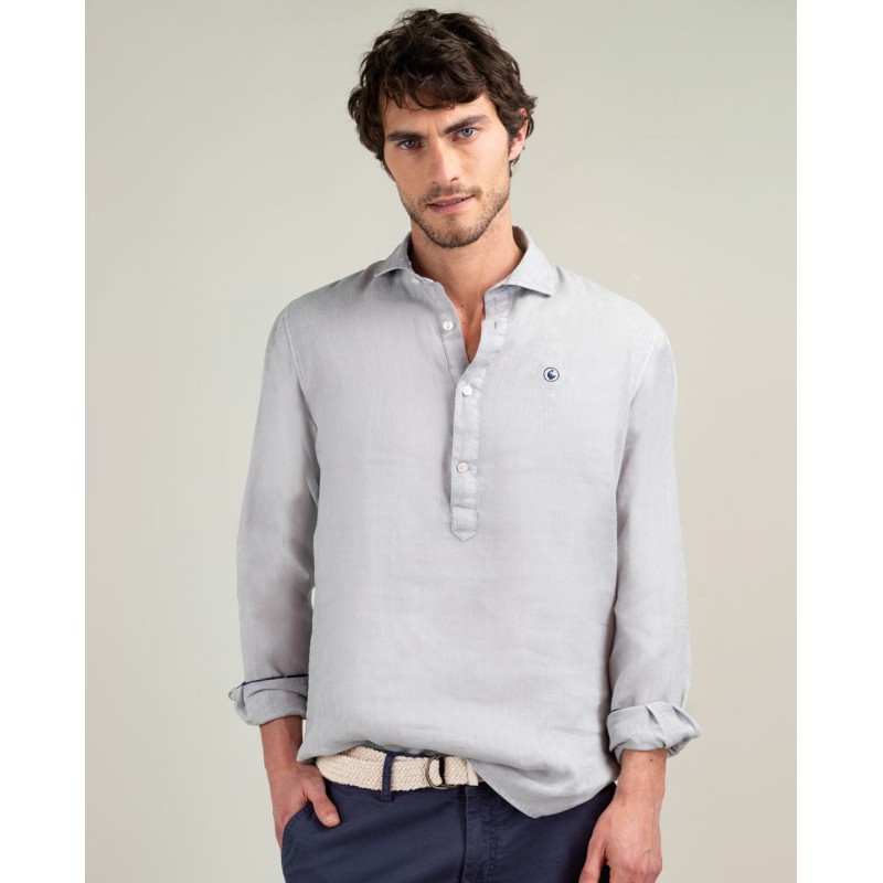 Camisa polera de lino gris para hombre – Fresca, ligera y elegante