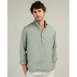Camisa de lino para hombre estilo polera | 100% lino y detalles a contraste