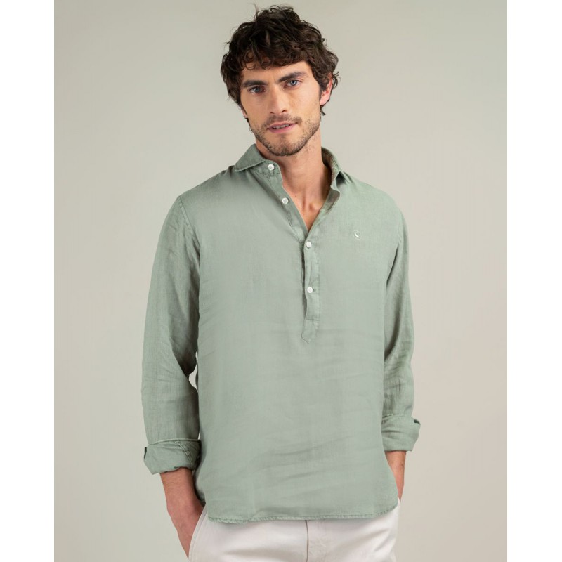 Camisa de lino para hombre estilo polera | 100% lino y detalles a contraste Camisa de lino para hombre estilo polera | 100% lino y detalles a contraste