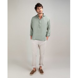 Camisa de lino para hombre estilo polera | 100% lino y detalles a contraste
