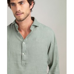 Camisa de lino para hombre estilo polera | 100% lino y detalles a contraste