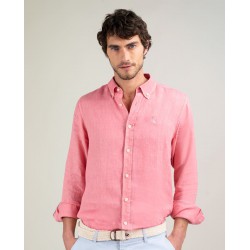 Camisa de lino coral para hombre | Camisa fresca de verano