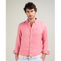 Camisa de lino coral para hombre | Camisa fresca de verano