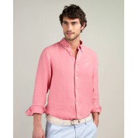Camisa de lino coral para hombre | Camisa fresca de verano