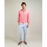 Camisa de lino coral para hombre | Camisa fresca de verano