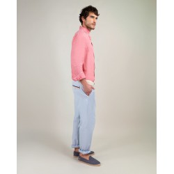 Camisa de lino coral para hombre | Camisa fresca de verano