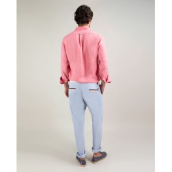 Camisa de lino coral para hombre | Camisa fresca de verano