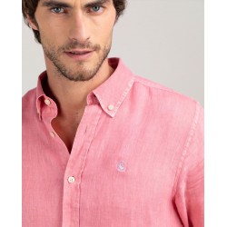 Camisa de lino coral para hombre | Camisa fresca de verano