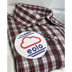 Camisa Blanca Cuadro Rojo Pequeño Hombre – Cuello Italiano | Algodón Fácil Planchado
