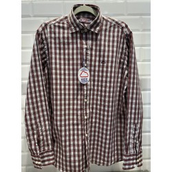 Camisa Blanca Cuadro Rojo Pequeño Hombre – Cuello Italiano | Algodón Fácil Planchado