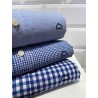 Camisa Blanca Cuadro Azul Pequeño Hombre – Algodón y Lino | Cuello Italiano