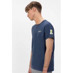 Camiseta azul marino orgánica elPulpo | Estampados y logo bordado