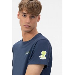Camiseta azul marino orgánica elPulpo | Estampados y logo bordado