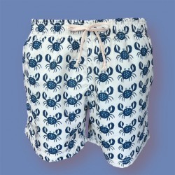 Bañador hombre Eolo blanco con cangrejos azul marino | Estilo náutico