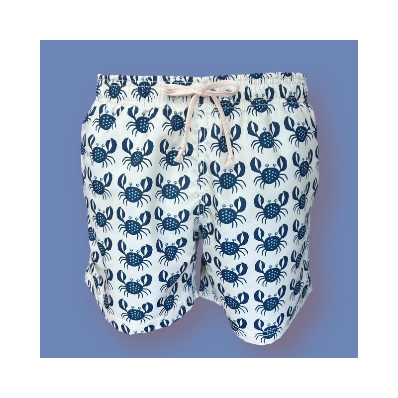 Bañador hombre Eolo blanco con cangrejos azul marino | Estilo náutico Bañador hombre Eolo blanco con cangrejos azul marino | Estilo náutico