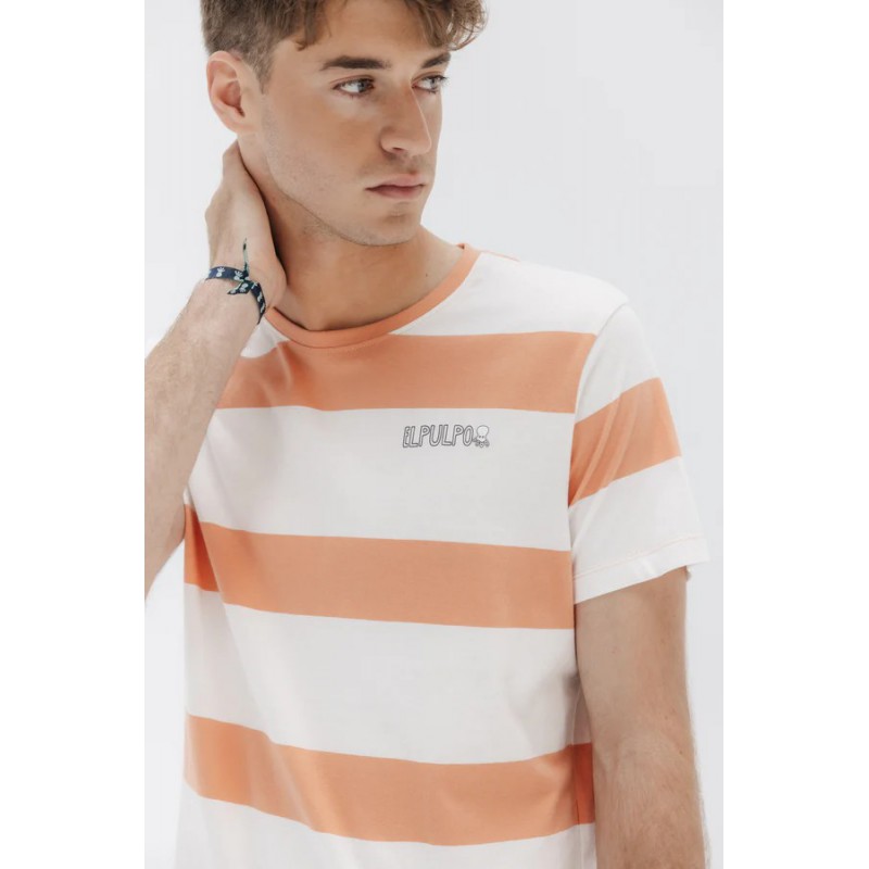 Camiseta Rayas Naranja El Pulpo | Algodón Orgánico y Moda Náutica en Eolo Sanxenxo Camiseta Rayas Naranja El Pulpo | Algodón Orgánico y Moda Náutica en Eolo Sanxenxo