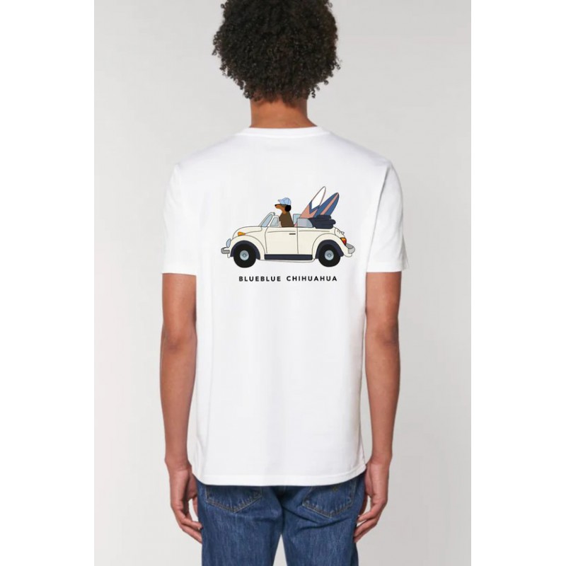 Camiseta Beetle Surfero Blue Blue Chihuahua Hombre | Algodón orgánico y diseño divertido Camiseta Beetle Surfero Blue Blue Chihuahua Hombre | Algodón orgánico y diseño divertido
