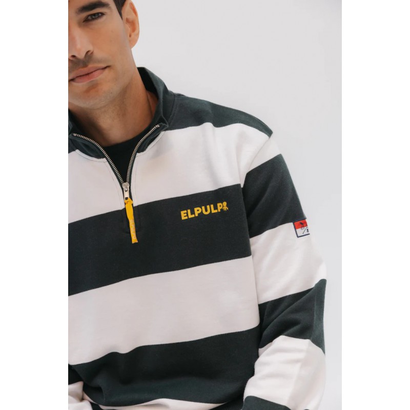 Sudadera El Pulpo Rayas Verde y Blanca Hombre | Algodón Orgánico | Eolo Sanxenxo