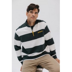 Sudadera El Pulpo Rayas Verde y Blanca Hombre | Algodón Orgánico | Eolo Sanxenxo