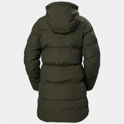 Parka Helly Hansen Adore Puffy verde mujer, abrigo puffer largo muy cálido, resistente al agua y al viento, ideal para invierno.