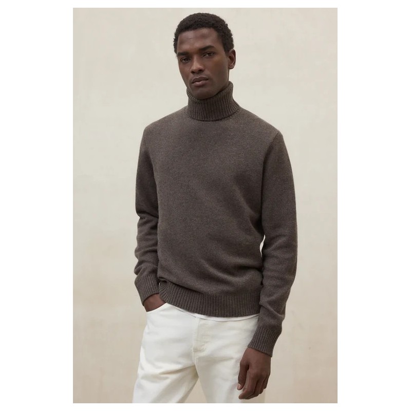 Jersey Brun topo 100% lana reciclada cuello alto