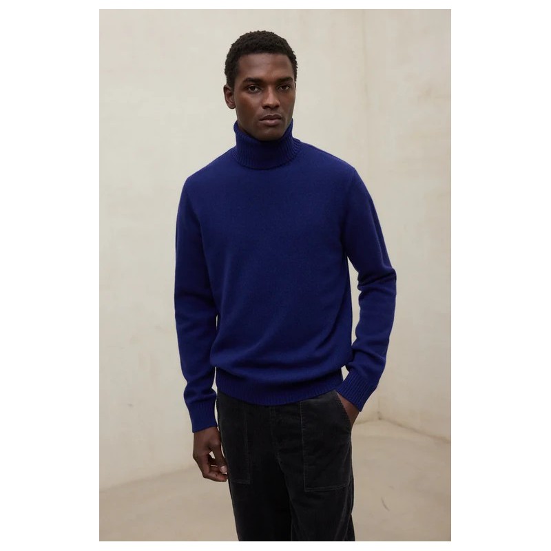 Jersey Brun marino 100% lana reciclada cuello alto