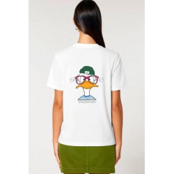 Camiseta blanca orgánica pato marinero unisex | Eolo Sanxenxo
