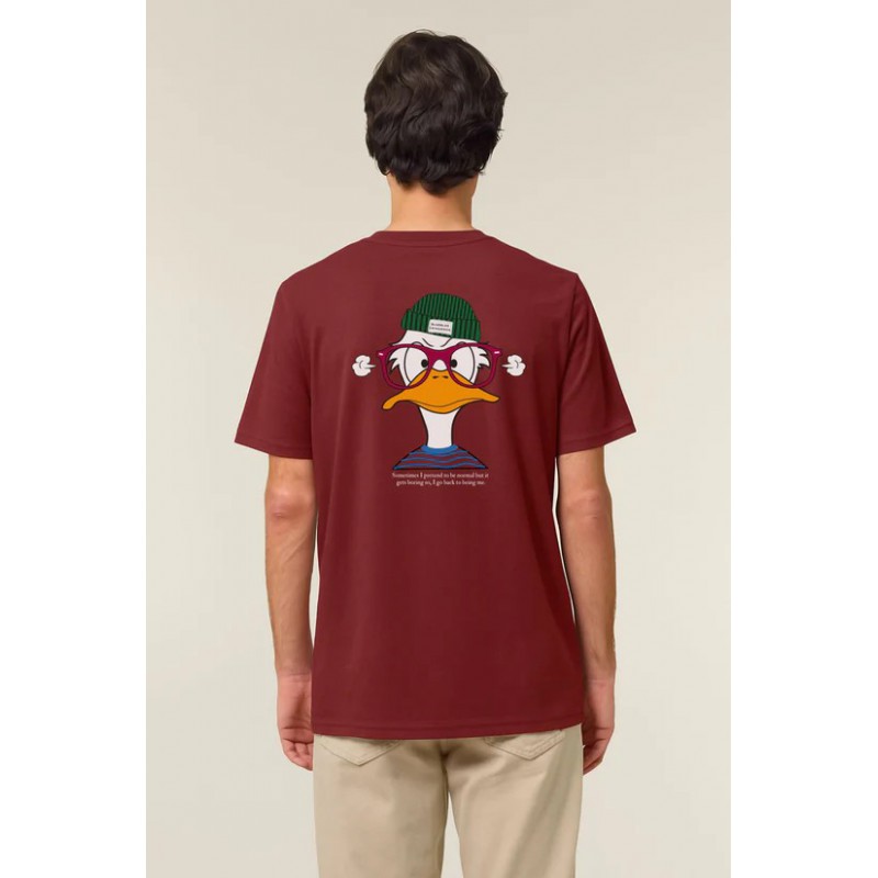 Camiseta granate algodón orgánico pato mareado hombre | Eolo Sanxenxo