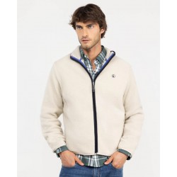 Chaqueta polar beige hombre con cremallera y cuello alto