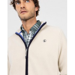 Chaqueta polar beige hombre con cremallera y cuello alto