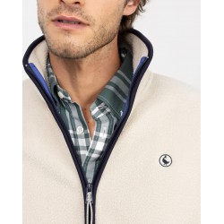Chaqueta polar beige hombre con cremallera y cuello alto