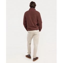 Chaqueta polar granate hombre con cremallera y cuello alto