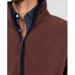 Chaqueta polar granate hombre con cremallera y cuello alto