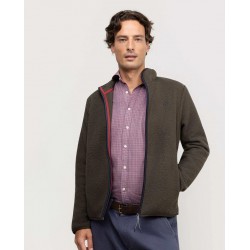 Chaqueta polar verde hombre con cremallera y cuello alto