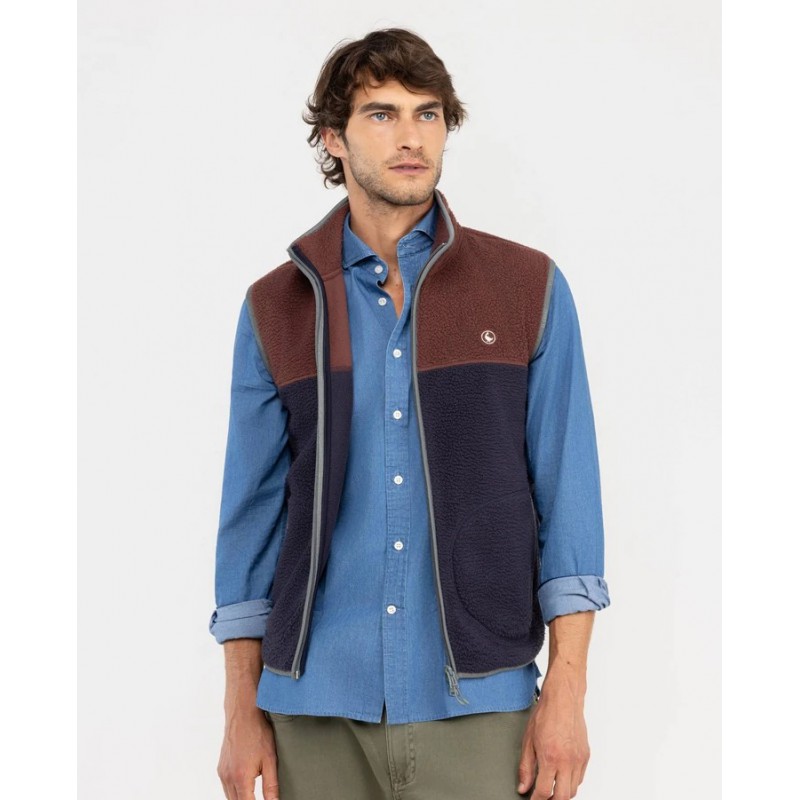 Chaleco polar granate hombre bicolor en poliéster reciclado