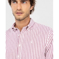 Camisa hombre de rayas rojas 100% algodón Regular Fit