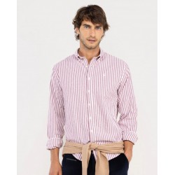 Camisa hombre de rayas rojas 100% algodón Regular Fit