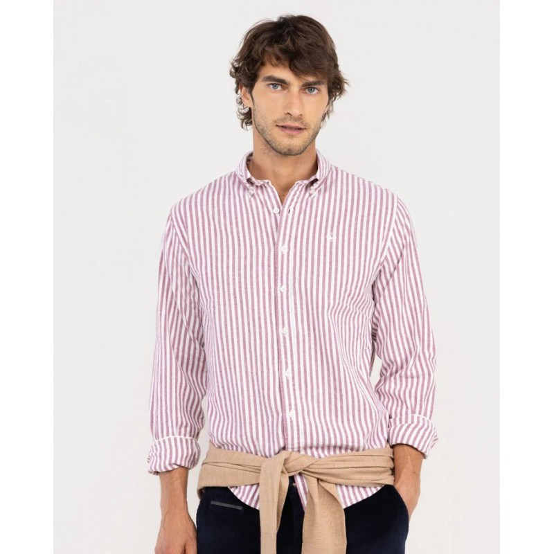Camisa hombre de rayas rojas 100% algodón Regular Fit