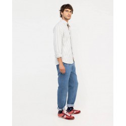 Camisa hombre de rayas verde 100% algodón Regular Fit