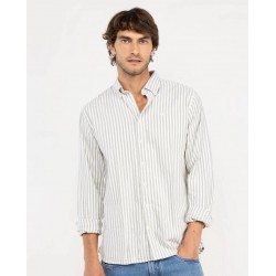 Camisa hombre de rayas verde 100% algodón Regular Fit