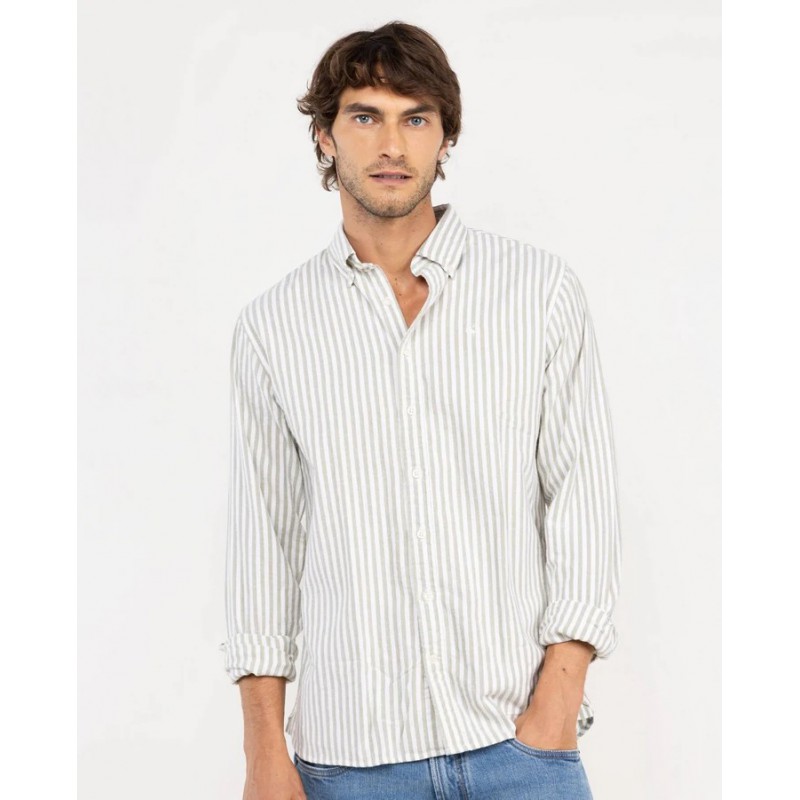 Camisa hombre de rayas verde 100% algodón Regular Fit