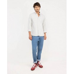 Camisa hombre de rayas verde 100% algodón Regular Fit