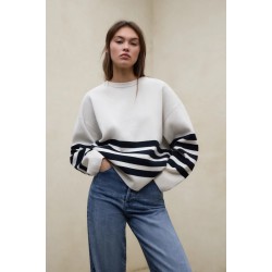 Jersey Koa Oversize Rayas Blanco Negro Ecoalf Mujer | Eolo Sanxenxo