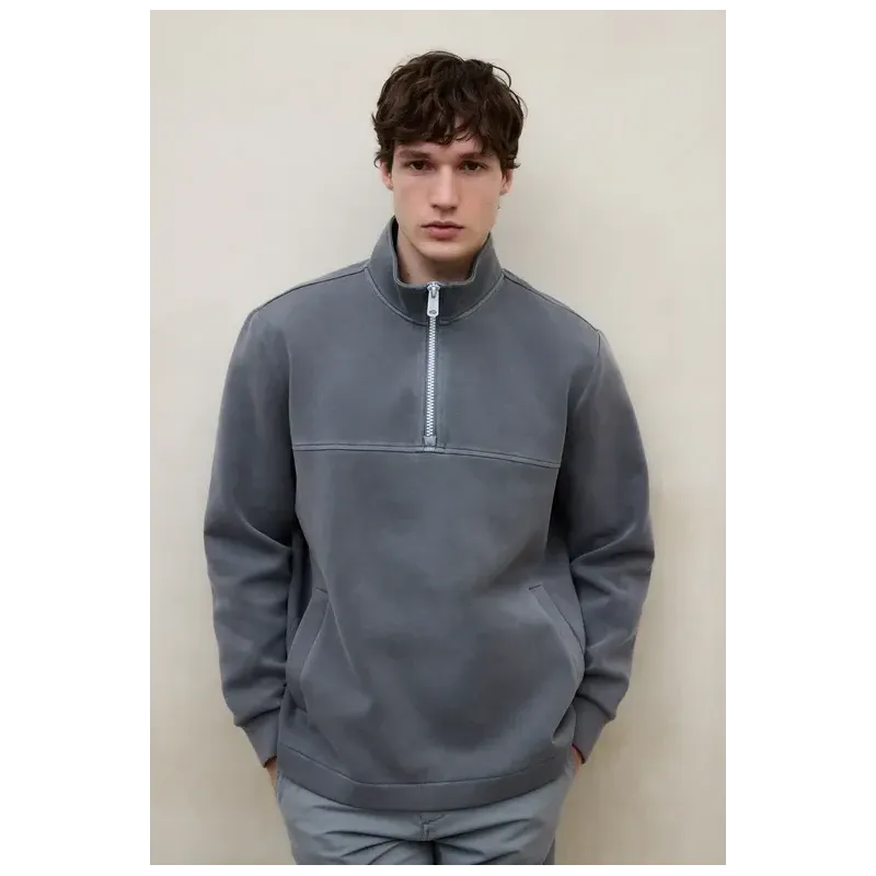 Ecoalf Alex Sudadera Gris Hombre con Media Cremallera