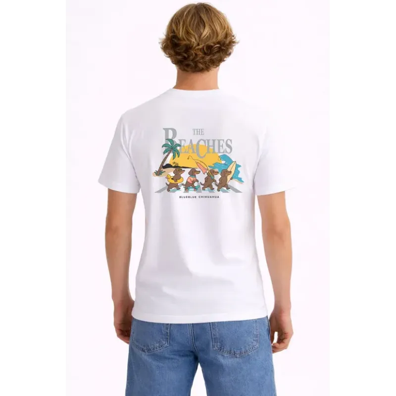 Camiseta blanca BlueBlue Chihuahua The Beaches | Estilo surf hombre