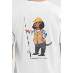 Camiseta blanca BlueBlue Chihuahua teckel pescador | Camiseta original hombre